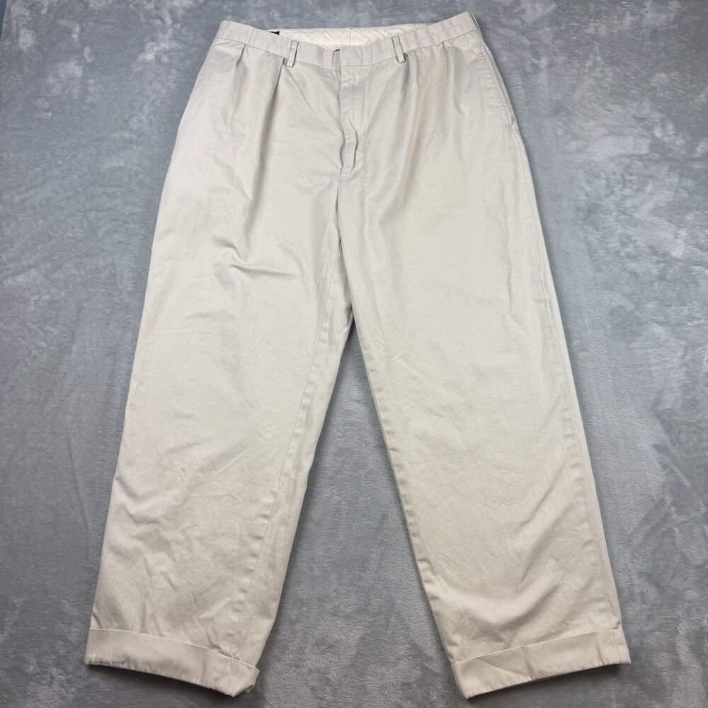 Vintage Polo Ralph Lauren Double Pleated Chino Pants Khaki Beige 36x30 90s